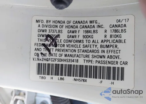 2017 Honda Civic Lx z USA, uszkodzony, nr VIN 2HGFC2F50HH535418